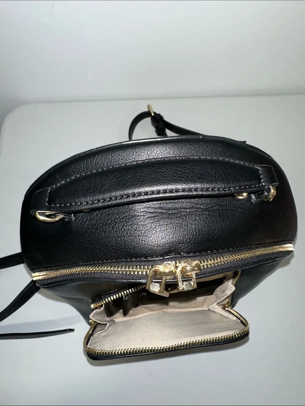 INC Black Gold Tone Hardware Faux Leather Mini Backpack